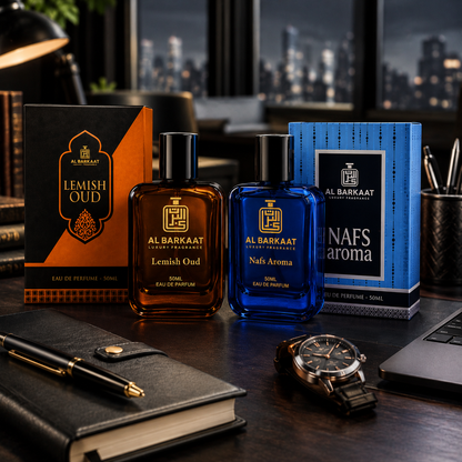AL BARKAAT Premium Perfume Gift Set | Nafs Aroma + Lemish Oud | 2 x 50ML Eau De Parfum
